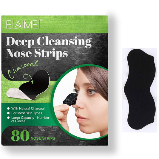 ELAIMEI Pore Strips, 80 Pcs, Natural Charcoal Blackhead Remover Strips for All Skin Types